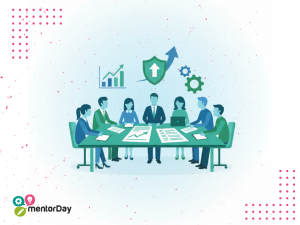 todas las publicaciones Ilustración flat de personas emprendedoras mejorando un plan de empresa para acceder a financiación, con elementos visuales de crecimiento y planificación financiera en España.