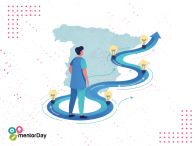 Acelera tu empresa Persona explorando oportunidades de negocio como parte del emprendimiento extranjero en España, conectada a un recorrido visual que simboliza mentoría e integración económica.