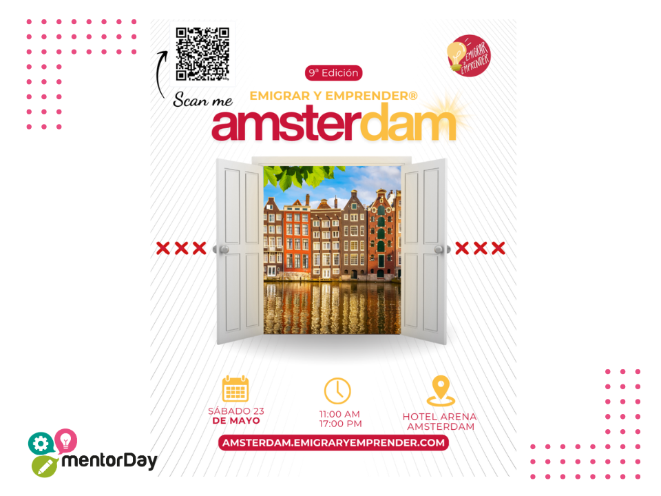 Cartel de Emigrar y Emprender en Ámsterdam 2026
