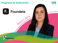 Beatriz Ávila, ganadora de la edición 108 de mentorDay con el proyecto Foundeia, durante el DemoDay del programa de aceleración