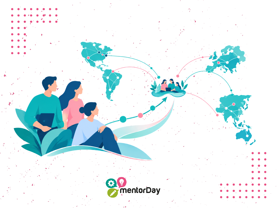 Red de nodos conectados que representa el ecosistema global de startups y la presencia de mentorDay en el índice de StartupBlink 2026